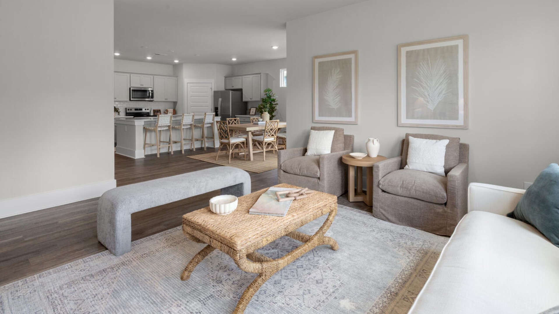 This open concept home features 9 ft. ceilings, granite kitchen counter tops, walk-in pantry, over-sized kitchen island, ample storage space, and granite countertops in the bathrooms.