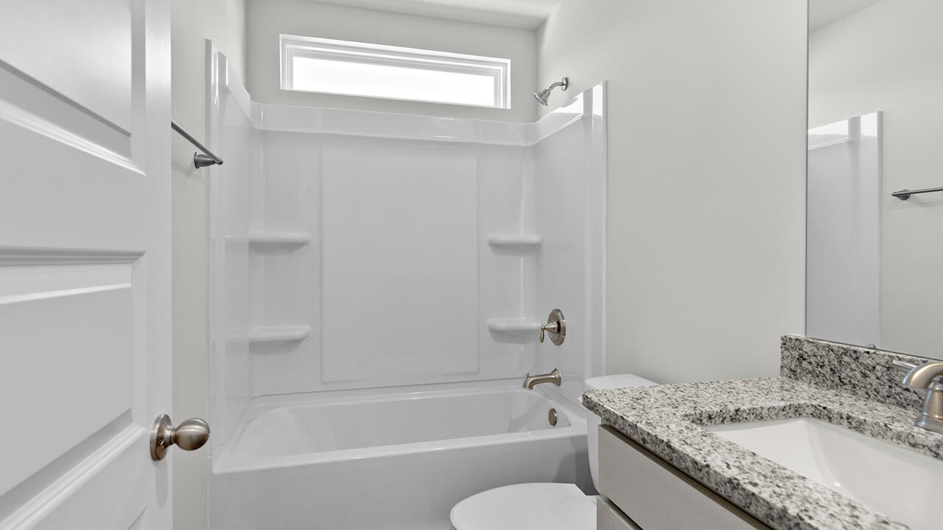 There are three additional bedrooms and a full bath upstairs. In every bedroom you’ll have carpeted floors and a closet in each