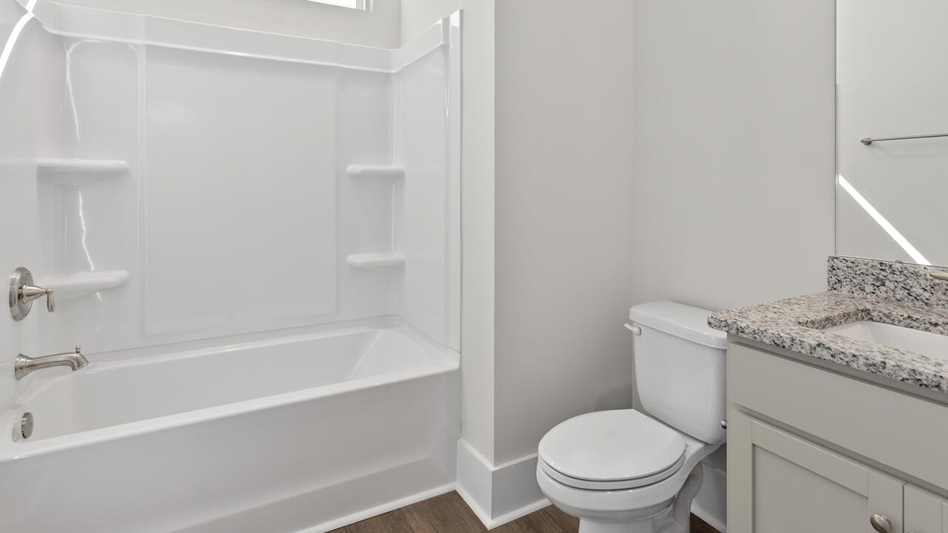 There are three additional bedrooms and a full bath upstairs. In every bedroom you’ll have carpeted floors and a closet in each