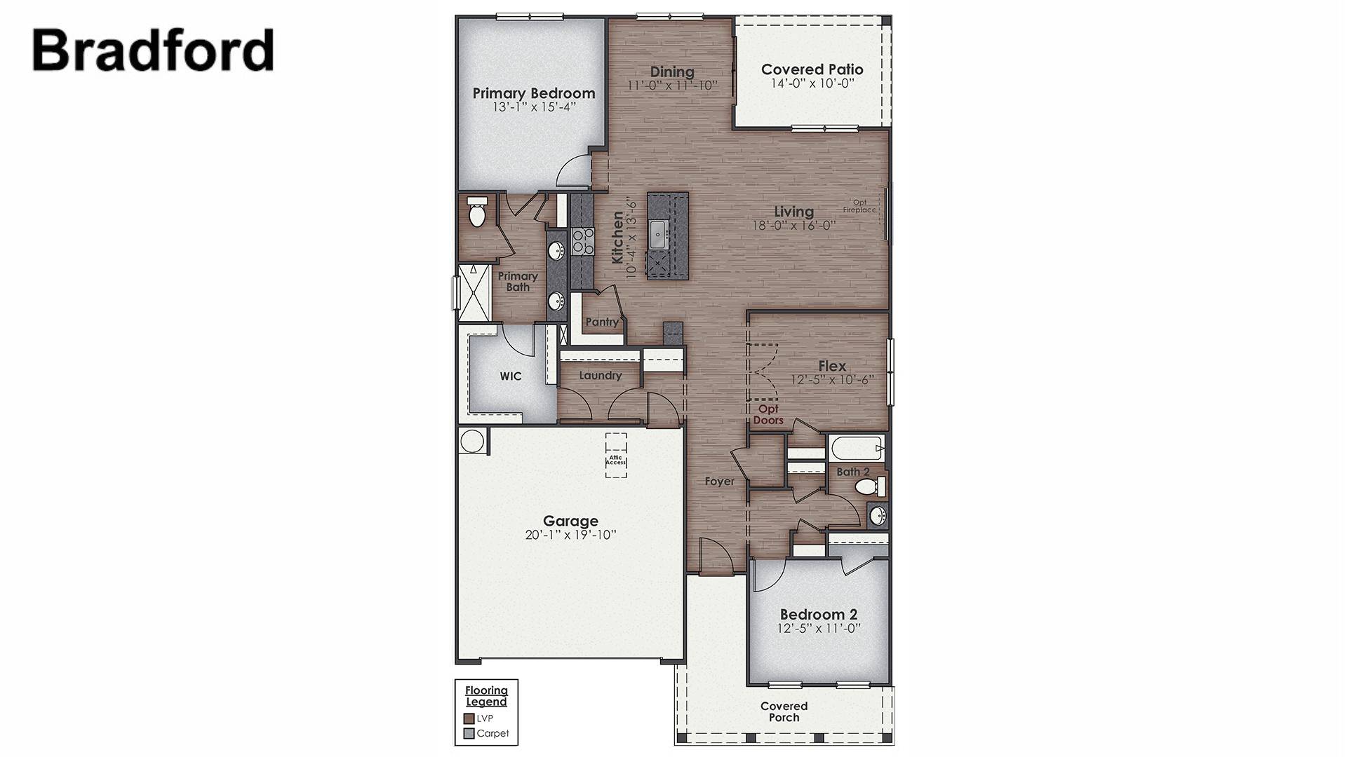 The Bradford floor-plan is a 3 bedroom, 3 bath with 1,672 square feet of living space. The Bradford is a versatile plan with an open concept kitchen, living, and dining area!