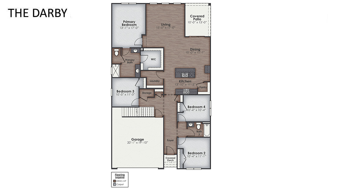 The Darby is a beautiful home with 4 bedrooms, 2 full baths and two car garage