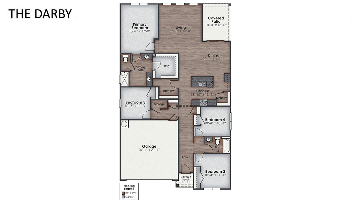The Darby is a beautiful home with 4 bedrooms, 2 full baths and two car garage