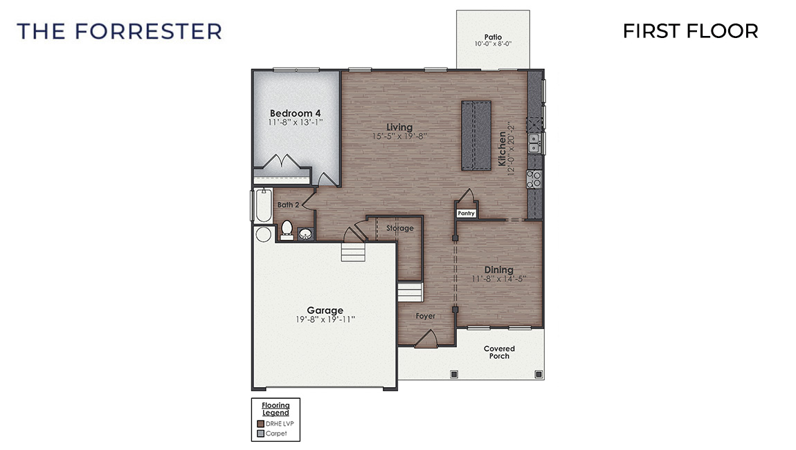 The Forrester floorplan is 4 bedroom, 3 bath with 2,644 square foot home made for entertaining and get togethers! Featuring a formal dining room adjoining the kitchen, large island, and open concept living space.