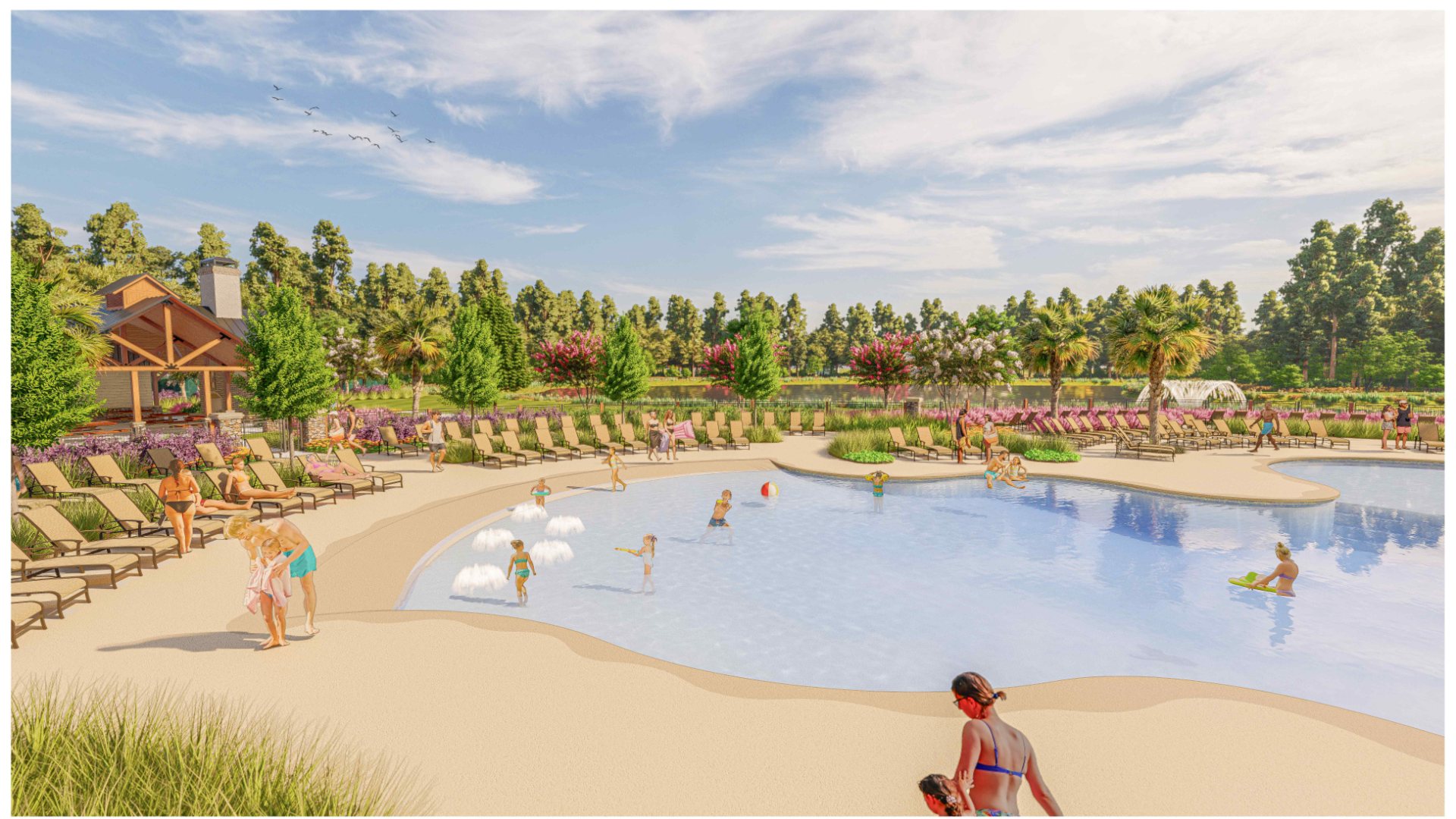 The amenity center that will include a swimming pool, multi-sport court, splashpad, playground, and fire pit, ensuring a well-rounded and enjoyable living experience.