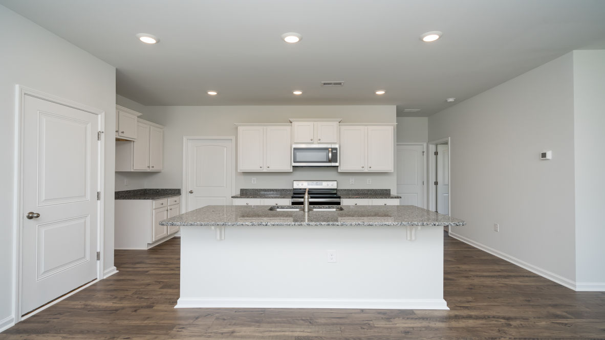 This new home kitchen features Stainless Steel Appliances, granite countertops and smooth-top electric range, microwave and dishwasher. Plenty of cabinet space.