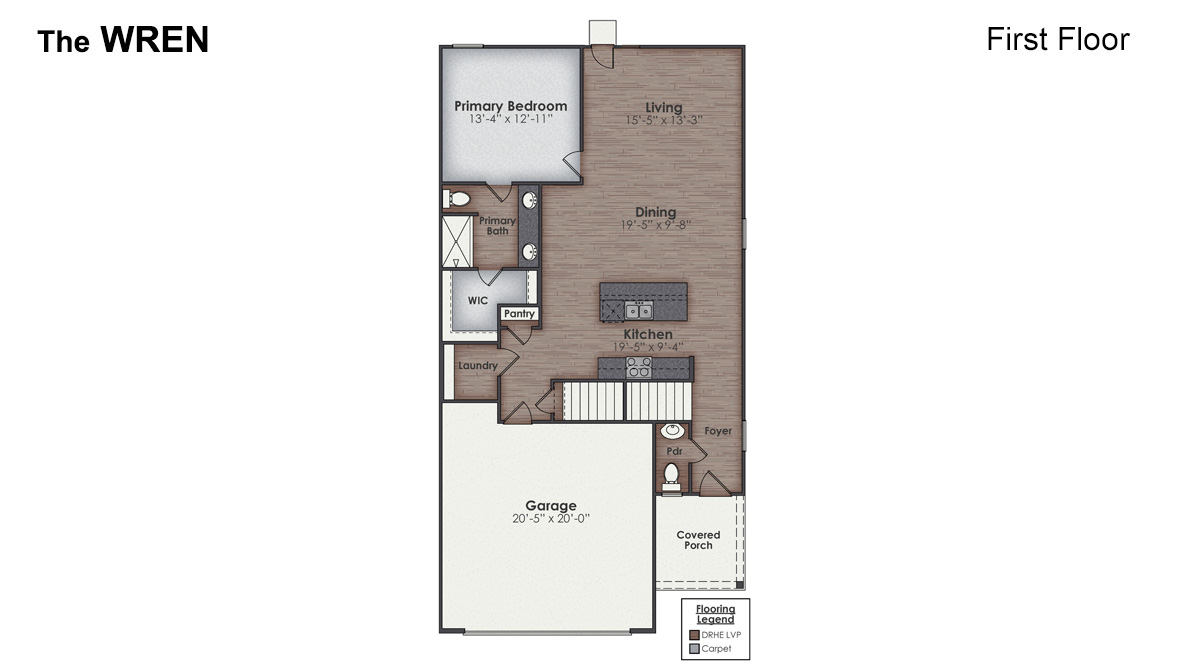 The Wren is one of the two-story floorplans featured in our Indigo Preserve community in Leland, NC.