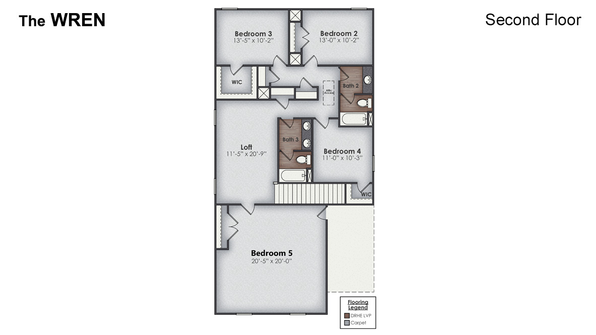 The Wren is one of the two-story floorplans featured in our Indigo Preserve community in Leland, NC.