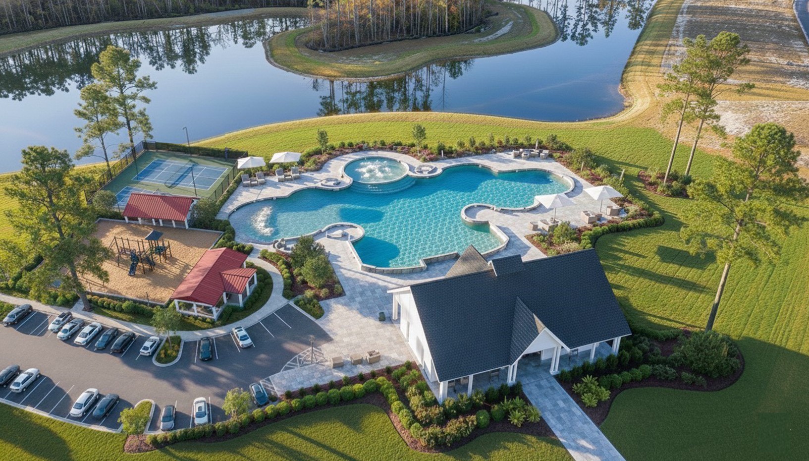 Homeowners will enjoy the future Amenity Center that will include a resort-style pool, clubhouse with kitchen, playground, pickleball courts, fire pit, and pocket park.