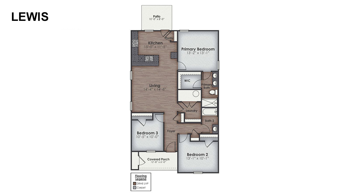 The Lewis floorplan in is one of our one-story floorplans featured in our The Cottages at Blake Farm community in Wilmington, North Carolina. With 3 modern exteriors to choose from, the Lewis is sure to turn heads. To top it off, its one of our floorplans that offers alley parking.