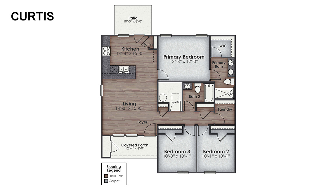 The Curtis is one of our one-story floorplans featured in our The Cottages at Blake Farm community in Wilmington, North Carolina. With 3 modern exteriors to choose from, the Curtis is sure to turn heads. To top it off, its one of our floorplans that offers alley parking.