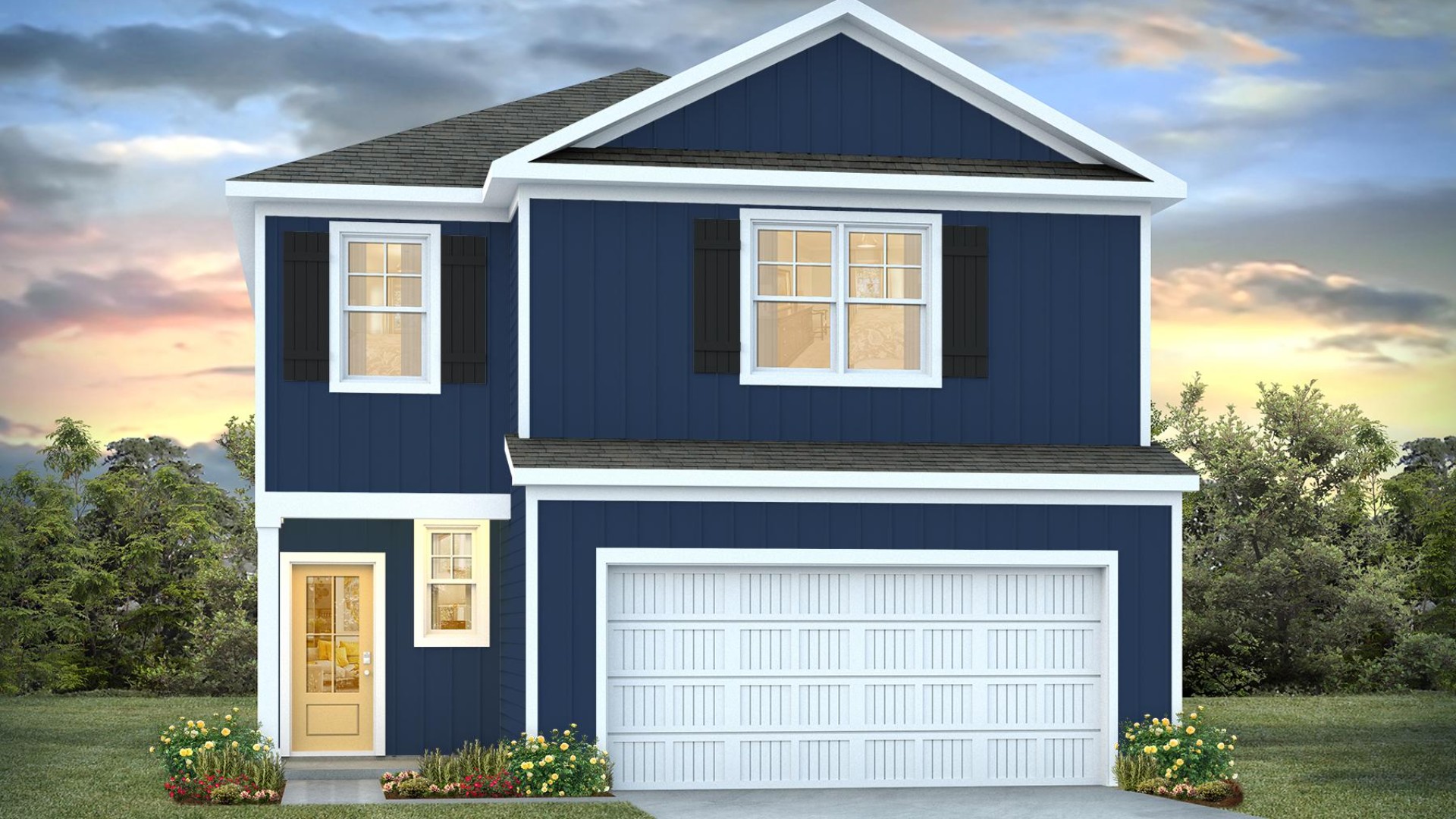 The Manning is a 4-bedroom, 2.5-bathroom, 2,203 sq ft home with a 2-car garage, and it has the owner's suite on the main level. Entering the great room we find the dining area, family room and a wonderful cook's kitchen are all together for open living.