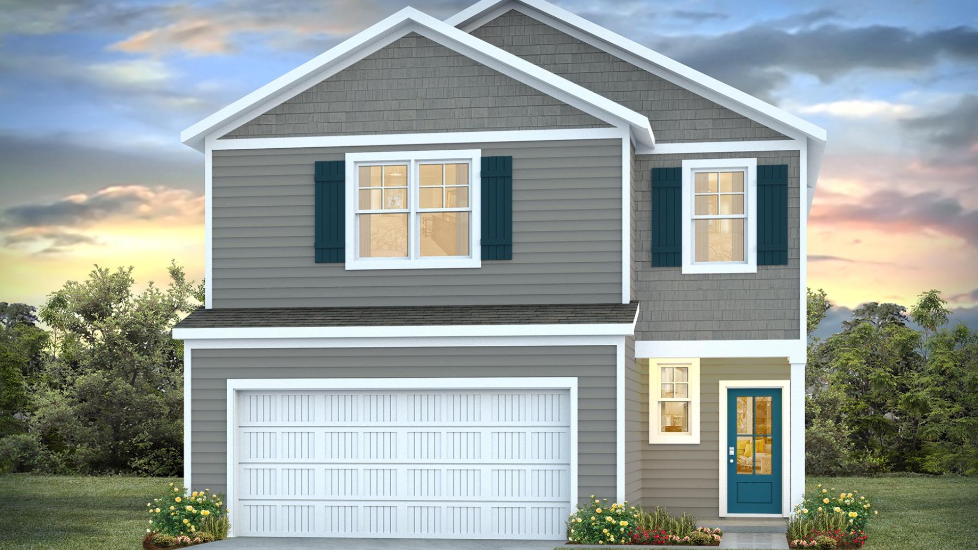The Manning is a 4-bedroom, 2.5-bathroom, 2,203 sq ft home with a 2-car garage, and it has the owner's suite on the main level. Entering the great room we find the dining area, family room and a wonderful cook's kitchen are all together for open living.