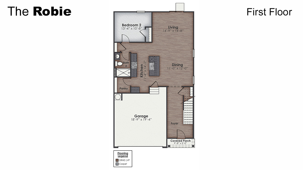 Inside this 5 bedroom, 3 bathroom home, you’ll find 2,368 square feet of comfortable living.  Upon entering, you’ll be greeted by a foyer inviting you to the center of the home. At its heart, you’ll find a spacious family room and dining room that blend with the kitchen, creating an airy feel. The chef’s kitchen has modern appliances, ample cabinet space, a walk-in pantry, and a breakfast bar, perfect for cooking and casual dining. Adjacent to the kitchen is a bedroom, providing privacy and comfort.