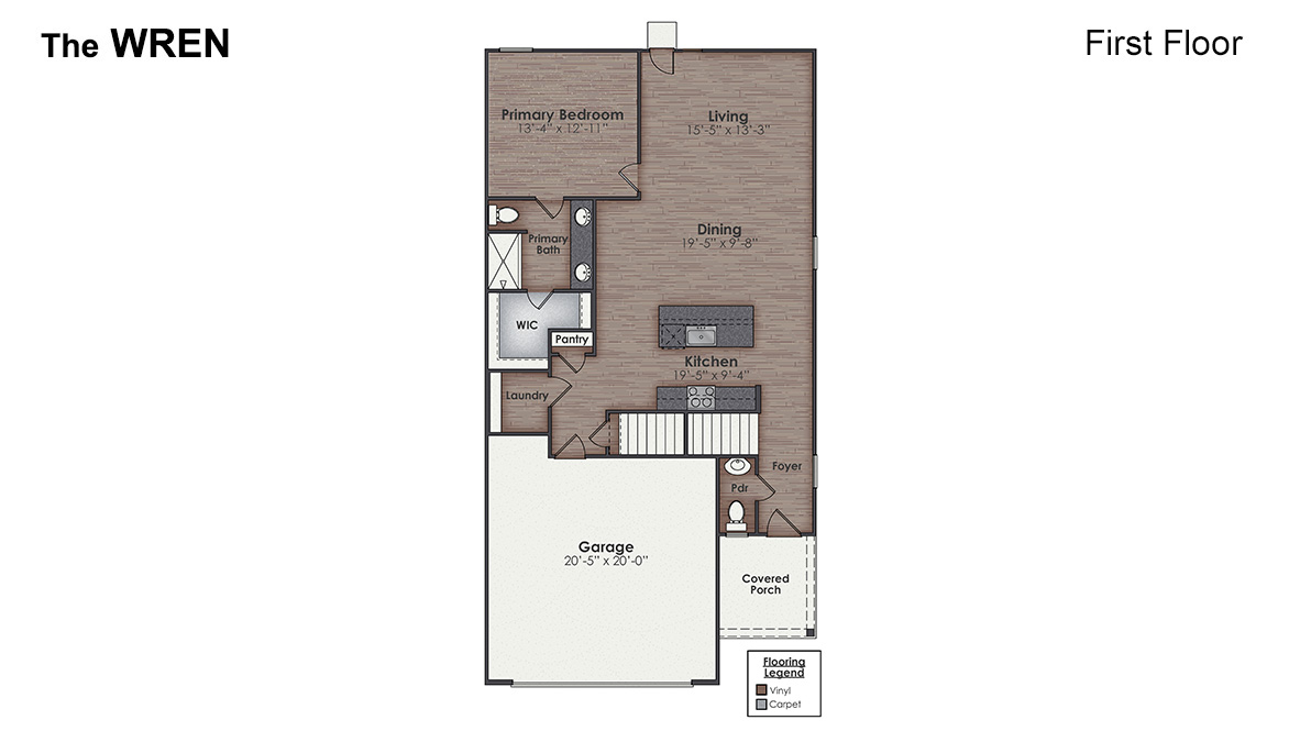 The Wren is one of our two-story floorplans featured in our Pines at Blake Forest community in Wilmington, North Carolina. With 2 modern exteriors to choose from, the Hayden is sure to turn heads. To top it off, its one of our floorplans that offers a 2-car garage.