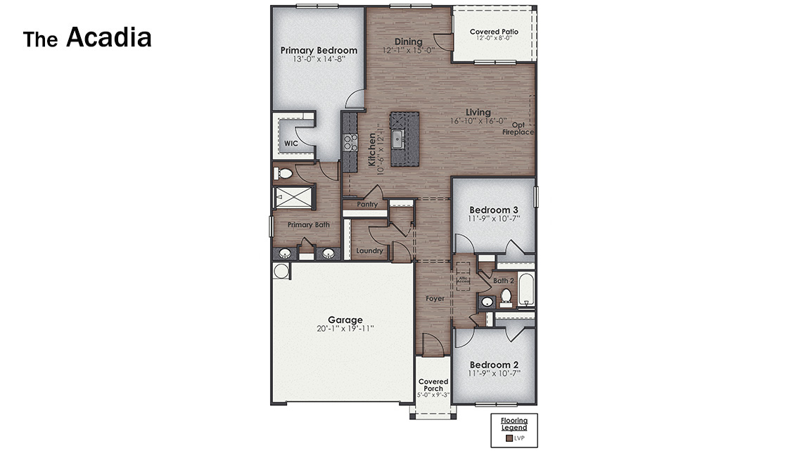 The Acadia is one of our ranch style plans available to build in our Blake Farm community in Wilmington, North Carolina that offers 3 bedrooms, 2 bathrooms, 1,618 of living space