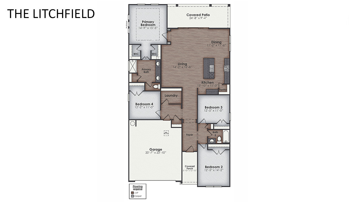 The Litchfield is 3 bedrooms, 2 bath, 1,983 sq ft and one of our most desirable single story homes.