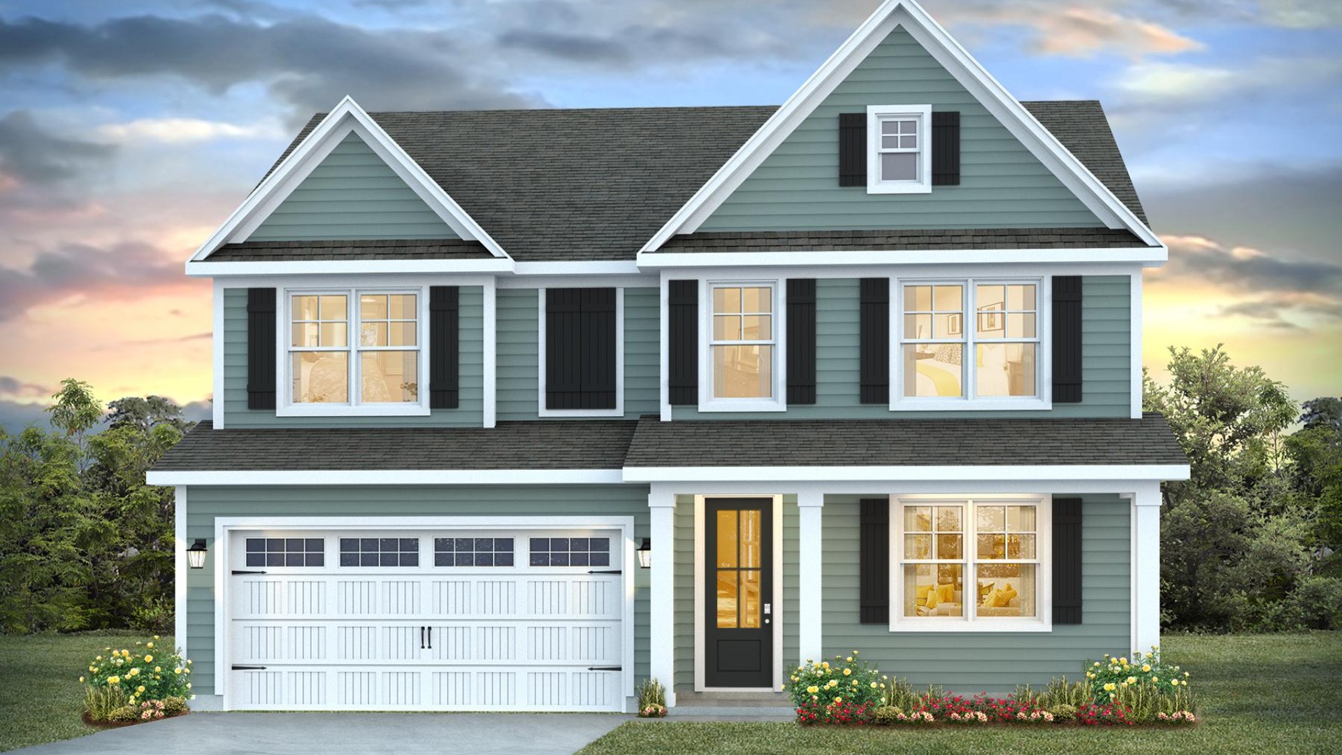 This spacious home at 3,129 sq ft includes 4 bedrooms and 3 bathrooms making it ideal for families or those who love to host. The home welcomes you from the driveway as you look up in awe at the double front porch elevation.