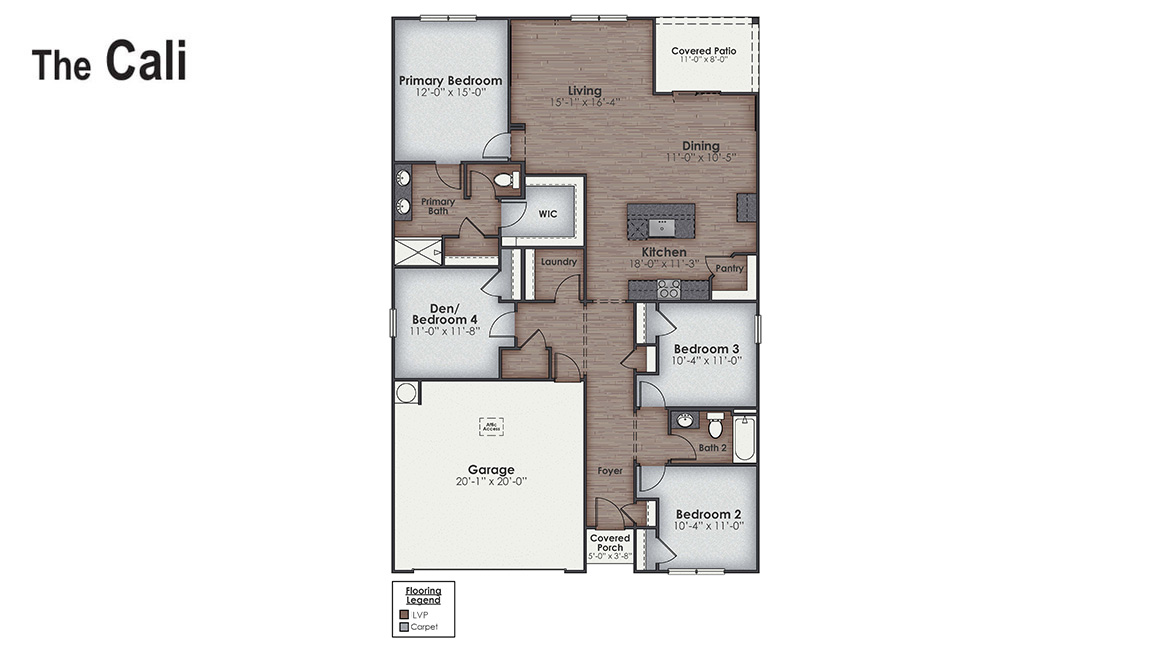 The Cali is one of our one-story floorplans featured in our The Grove at Blake Farm community in Wilmington, NC. With 2 modern exteriors to choose from, the Cali is sure to turn heads. To top it off, its one of our floorplans that offers a 2-car garage.