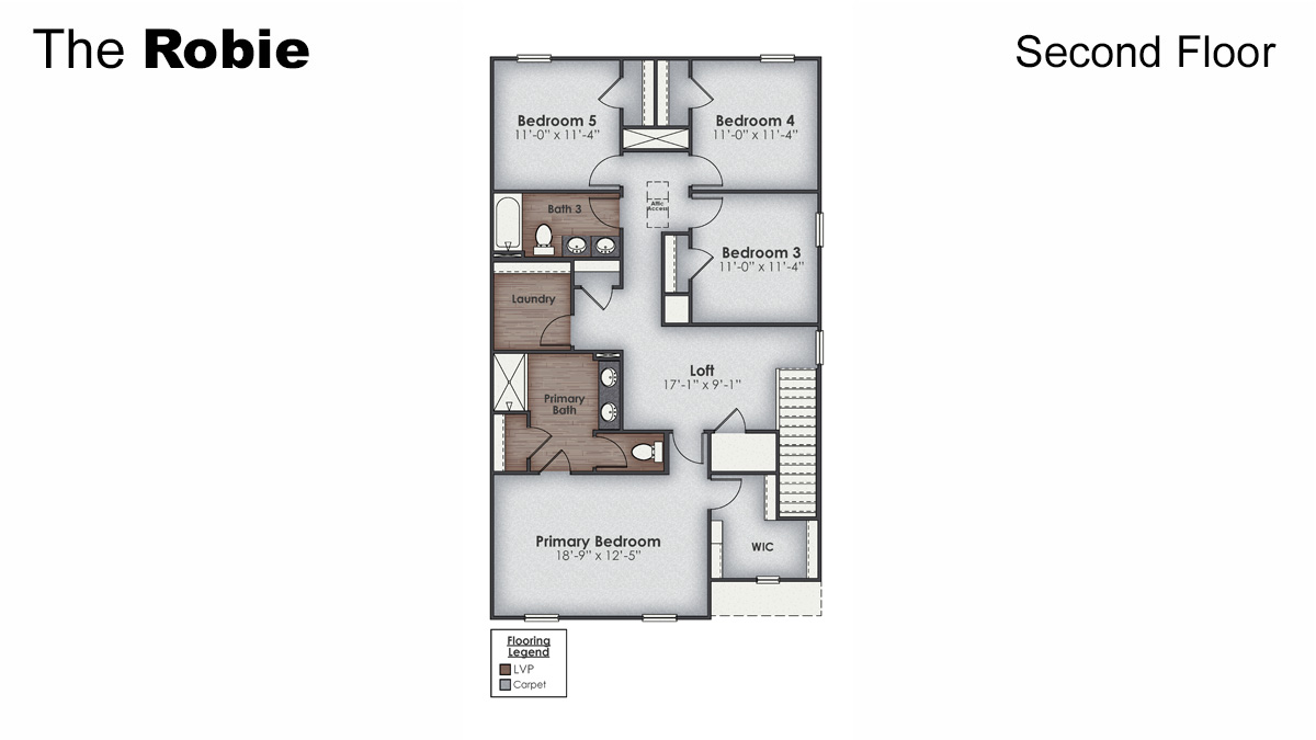 Inside this 5 bedroom, 3 bathroom home, you’ll find 2,368 square feet of comfortable living.  Upon entering, you’ll be greeted by a foyer inviting you to the center of the home. At its heart, you’ll find a spacious family room and dining room that blend with the kitchen, creating an airy feel. The chef’s kitchen has modern appliances, ample cabinet space, a walk-in pantry, and a breakfast bar, perfect for cooking and casual dining. Adjacent to the kitchen is a bedroom, providing privacy and comfort.