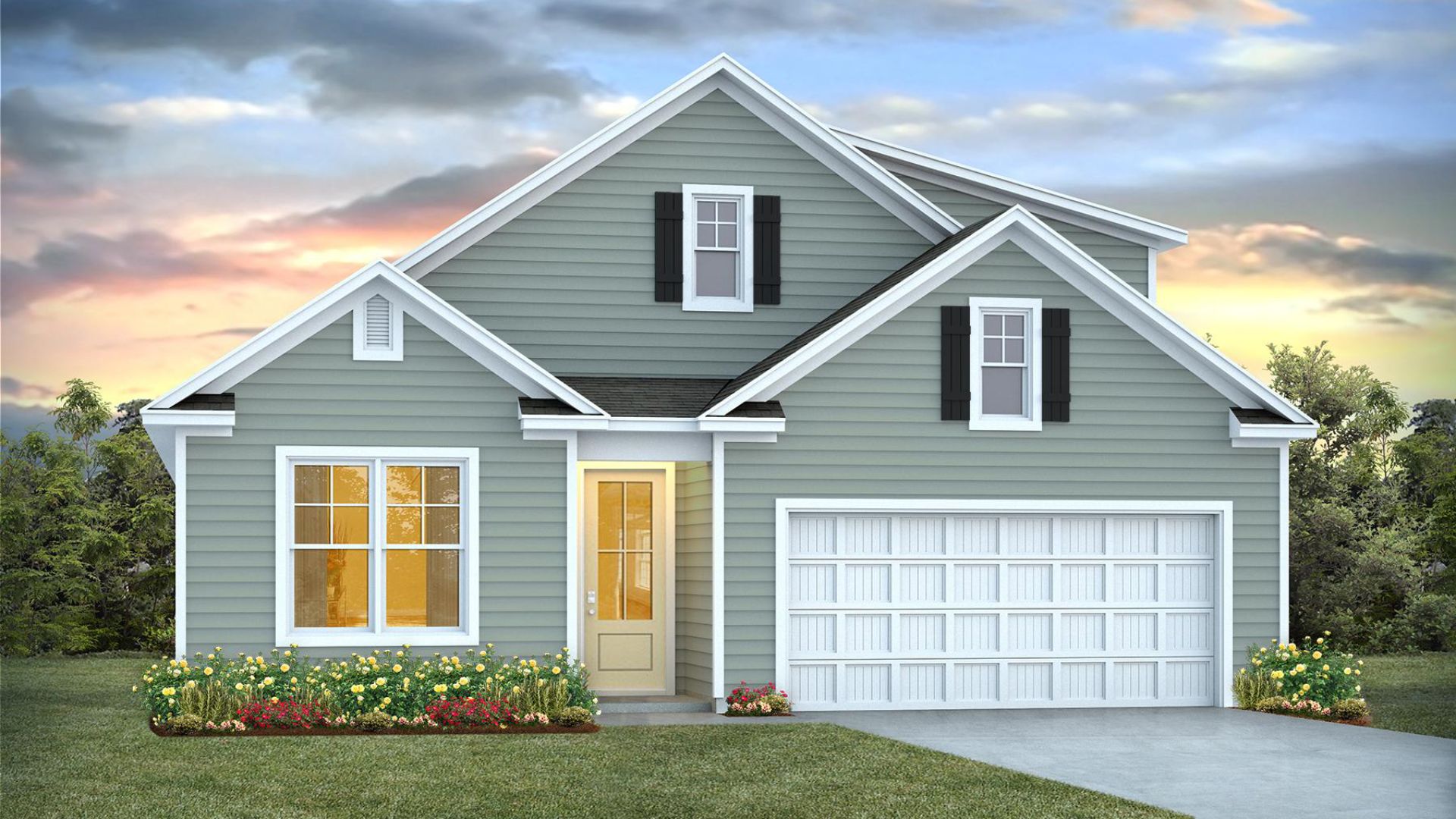 The Darby Plan in Surfside Landing in Hubert, North Carolina is a beautiful home is 1881 sq ft with 3 bedrooms, a study, 2 full baths on the main level, and a two-car garage.