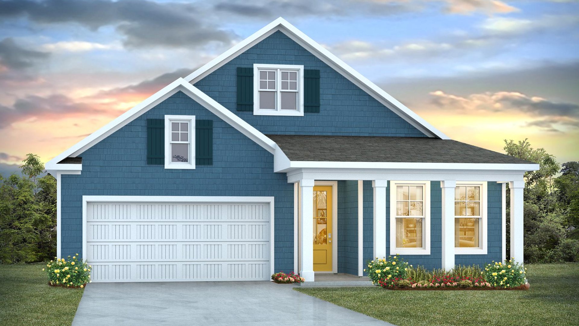 The Darby Plan in Surfside Landing in Hubert, North Carolina is a beautiful home is 1881 sq ft with 3 bedrooms, a study, 2 full baths on the main level, and a two-car garage.