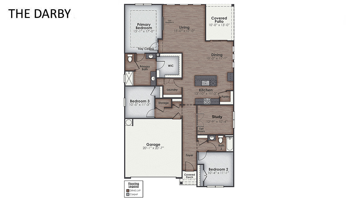 The Darby Plan in Surfside Landing in Hubert, North Carolina is a beautiful home is 1881 sq ft with 3 bedrooms, a study, 2 full baths on the main level, and a two-car garage.