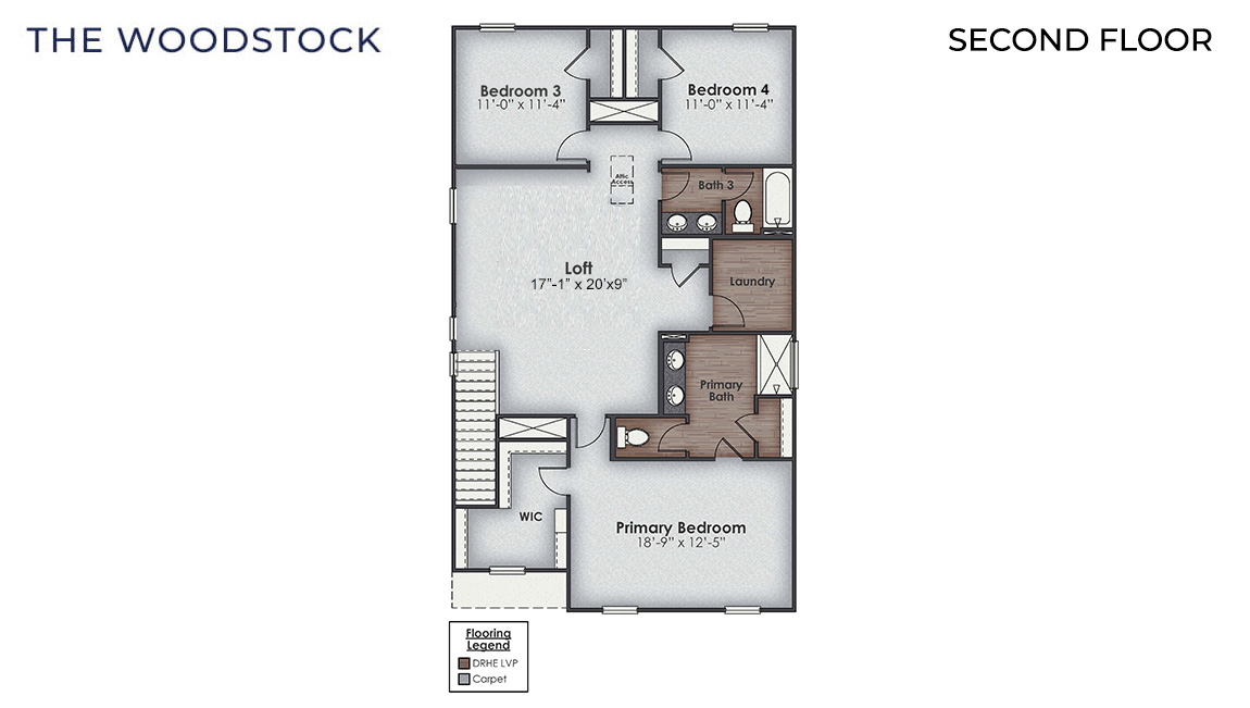 The Woodstock floorplan is 4 bedrooms, 3 baths with 2,361 square feet of living space.