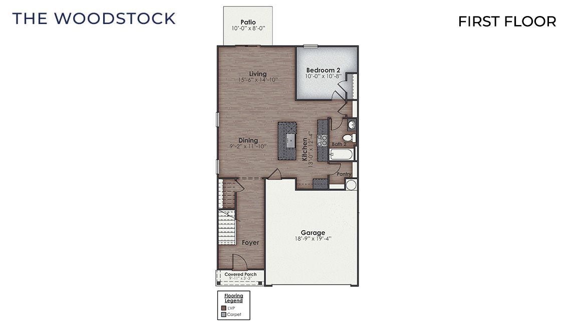 The Woodstock floorplan is 4 bedrooms, 3 baths with 2,361 square feet of living space. T