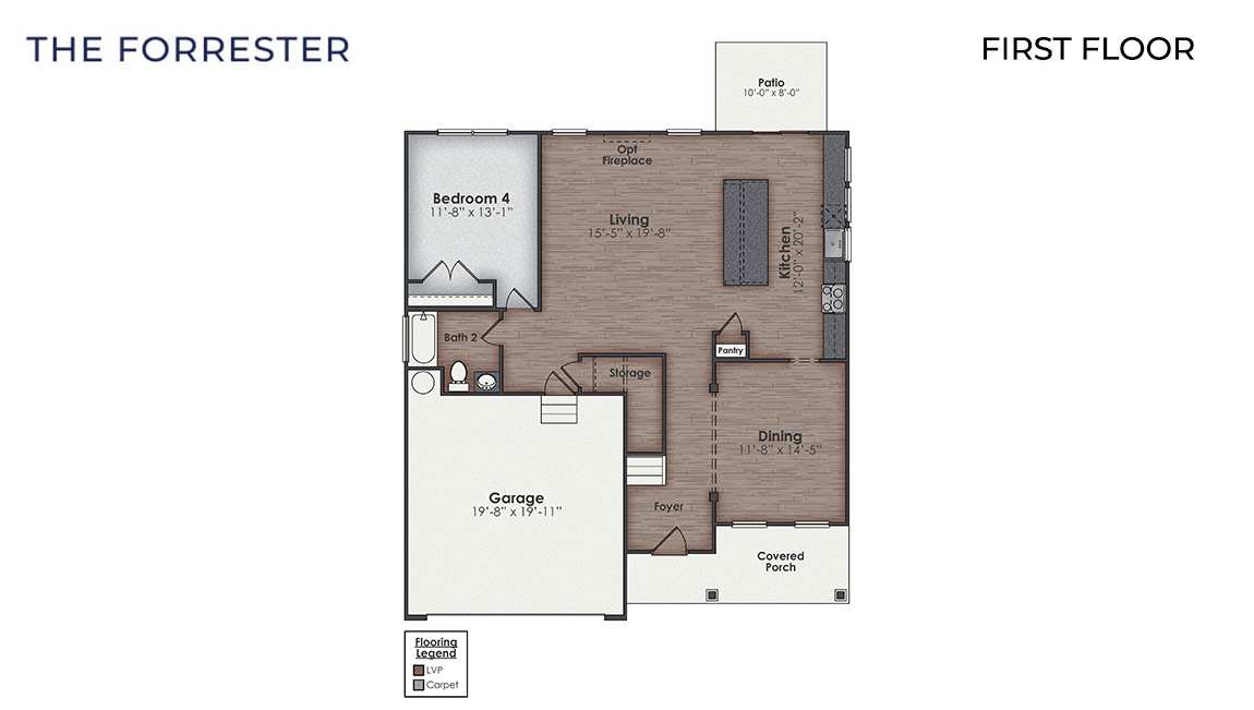 The Forrester plan is a 4-bedroom, 3 bath, 2,643 sq ft gracious home perfect for beach living and entertaining. Located in our Surfside Landing community in Hubert, North Carolina.