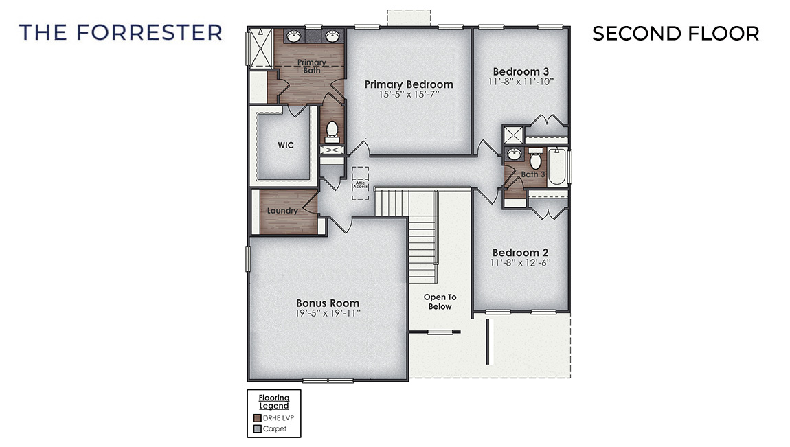 The Forrester Floorplan. The Forrester floorplan is the home for entertaining and get togethers! features a formal dining room adjoining the kitchen, large island, and open concept living space.