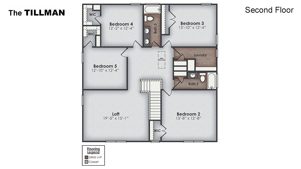 Our Tillman plan is a spacious home with 5 bedrooms and 3.5 baths, 3,113 to 3,221 square feet. . The home features a spacious design with modern touches, and its wooded backyard provides stunning views and added privacy.