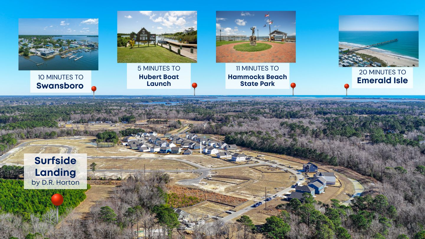 New Homes in Hubert NC. Swansboro. The Woodstock floorplan features an open concept living space with a large kitchen island, as well as a first-floor guest suite. On the second floor, you are greeted with a versatile loft space and laundry room. The primary suite boasts a substantial walk-in closet.