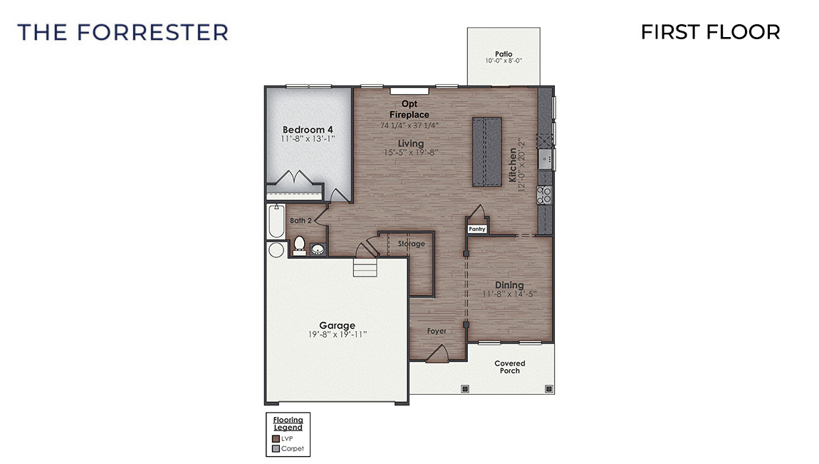 The Forrester floorplan is 4 bedroom, 3 bath with 2,644 square foot home made for entertaining and get togethers! Featuring a formal dining room adjoining the kitchen, large island, and open concept living space.