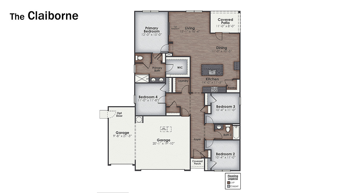 The Claiborne is one of our 3-car garage floor plans offered in the Cedar Hill Landing community in Navassa, North Carolina. Boasting 4 bedrooms and 2 bathrooms, this plan has a lot to offer in the 1,774 square feet. Choose between 4 unique exterior elevations to match your personal style.