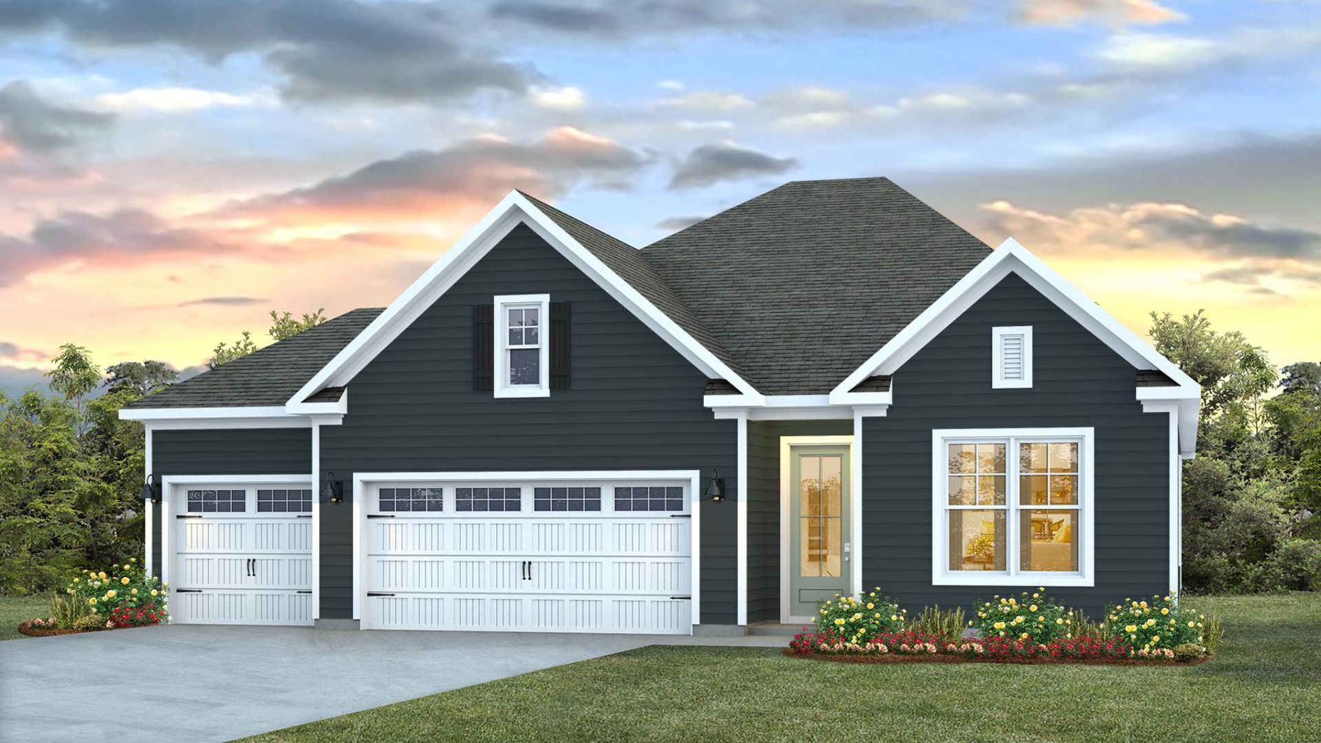 The Claiborne is one of our 3-car garage floor plans offered in the Cedar Hill Landing community in Navassa, North Carolina. Boasting 4 bedrooms and 2 bathrooms, this plan has a lot to offer in the 1,774 square feet. Choose between 4 unique exterior elevations to match your personal style.