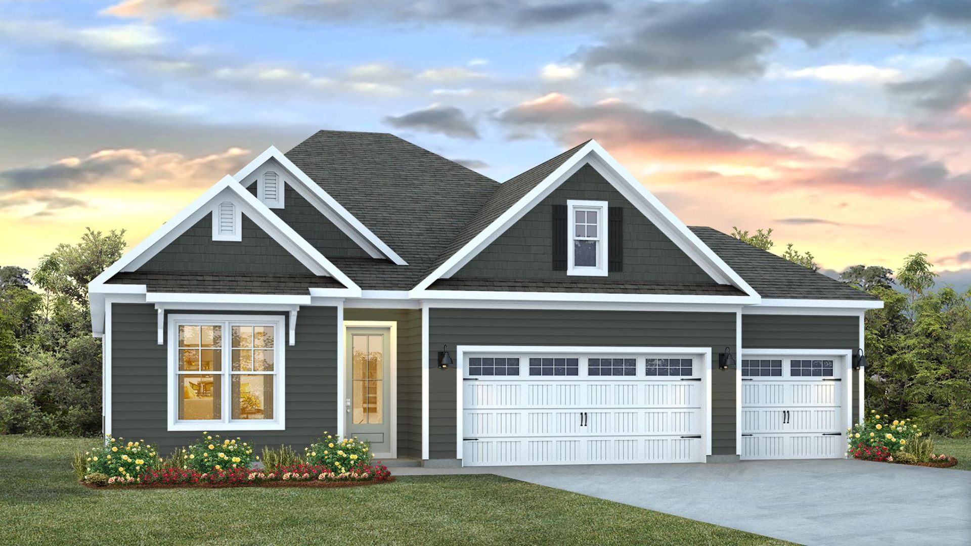 The Claiborne is one of our 3-car garage floor plans offered in the Cedar Hill Landing community in Navassa, North Carolina. Boasting 4 bedrooms and 2 bathrooms, this plan has a lot to offer in the 1,774 square feet. Choose between 4 unique exterior elevations to match your personal style.