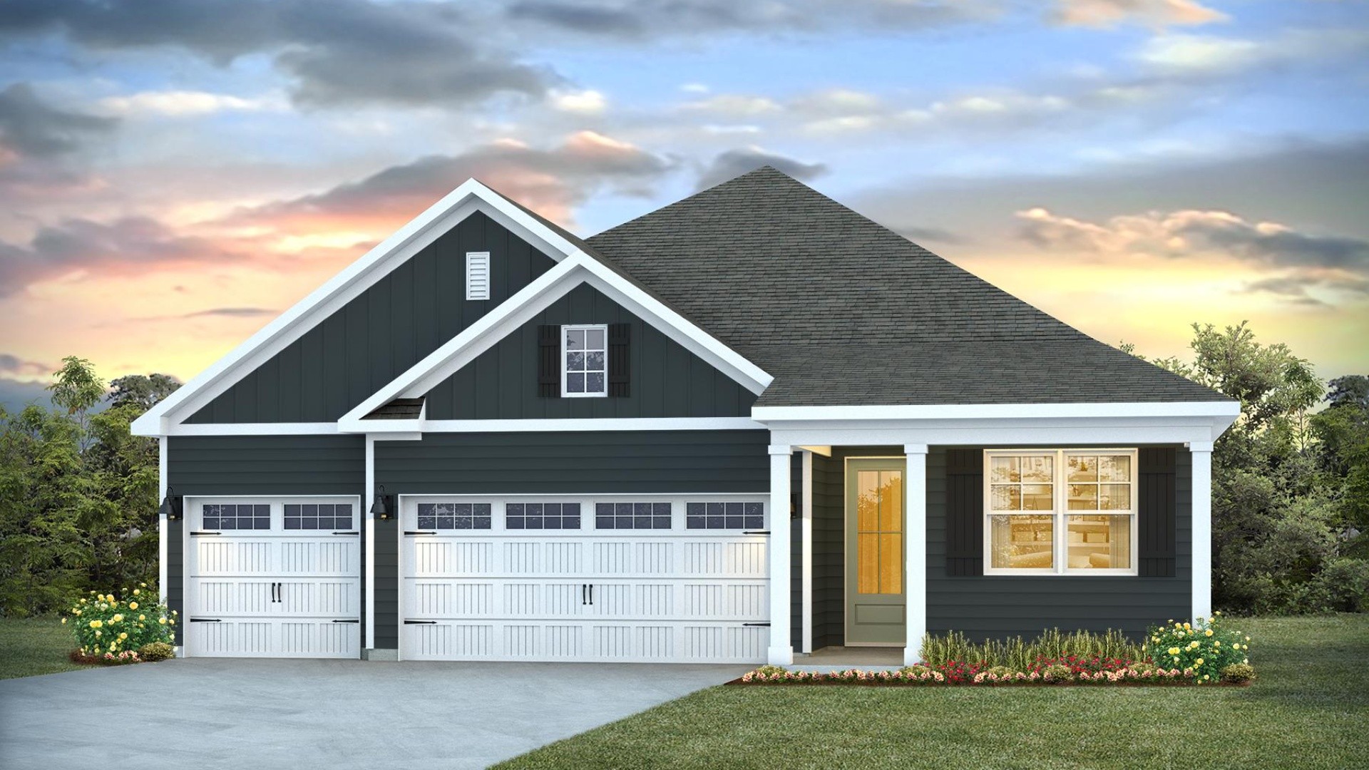 Explore the Madison, a flexible two-story home with 3-car garage at Indigo Preserve in Leland, North Carolina. This generously designed layout offers 3 bedrooms, flex room with french doors, 3 bathrooms on the first floor and an upstairs bonus room.