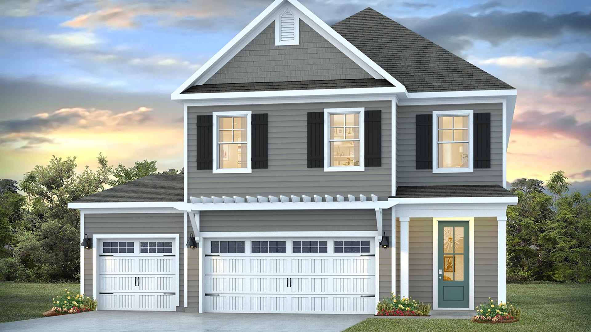 The Woodstock floorplan is 4 bedrooms, 3 baths and 2,361 square feet of living space. This is a 3-car garage floorplan.