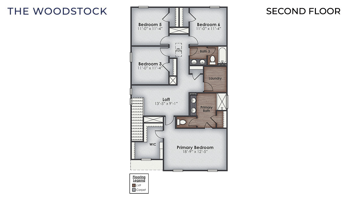 The Woodstock floorplan is 4 bedrooms, 3 baths and 2,361 square feet of living space.