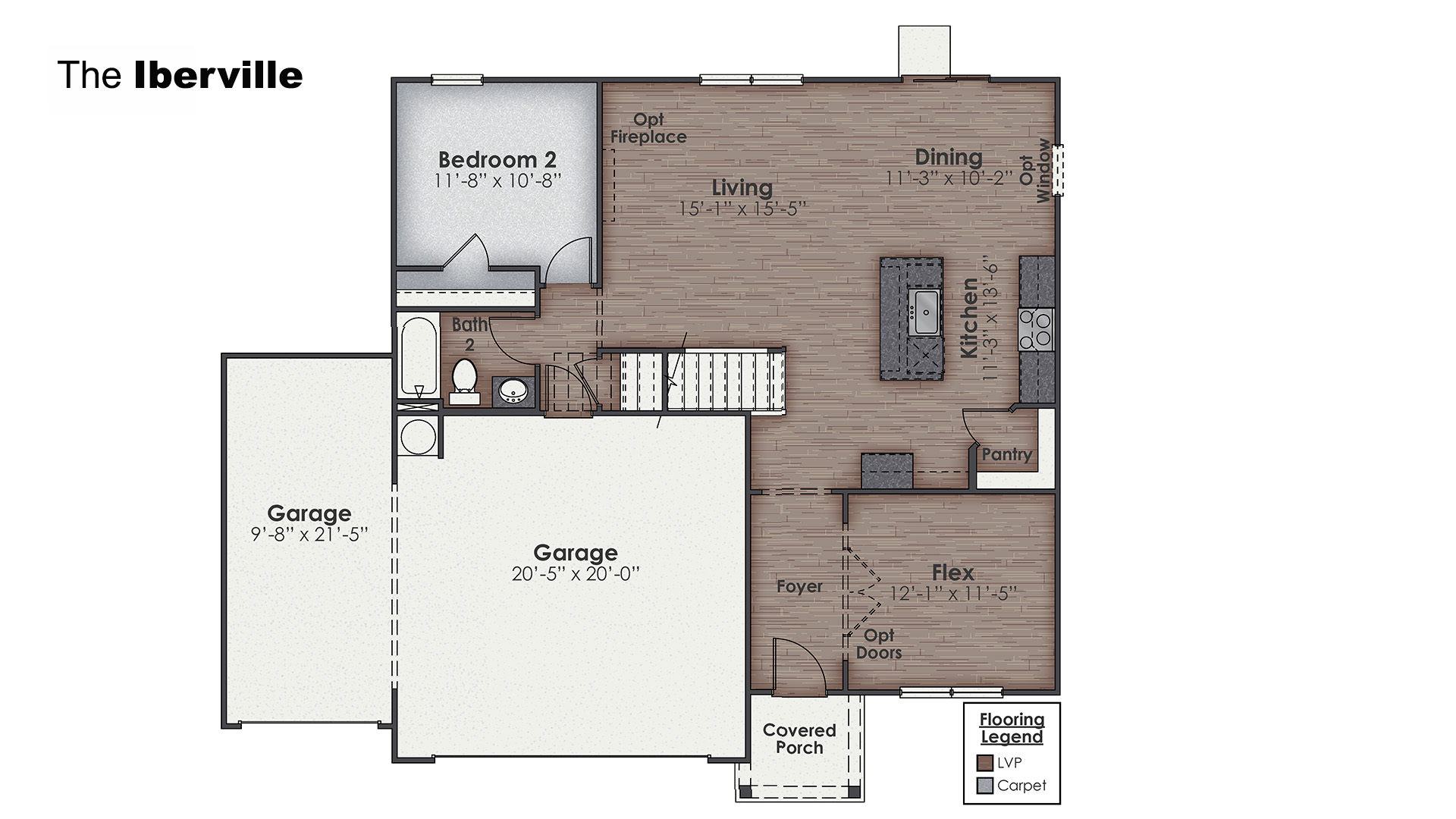 The Iberville floorplan at Cedar Hill Landing in Navassa, North Carolina is a two-story home offering 2,614 square feet of living space across 5 bedrooms and 3 full bathrooms. The 3-car garage ensures plenty of space for vehicles and storage.