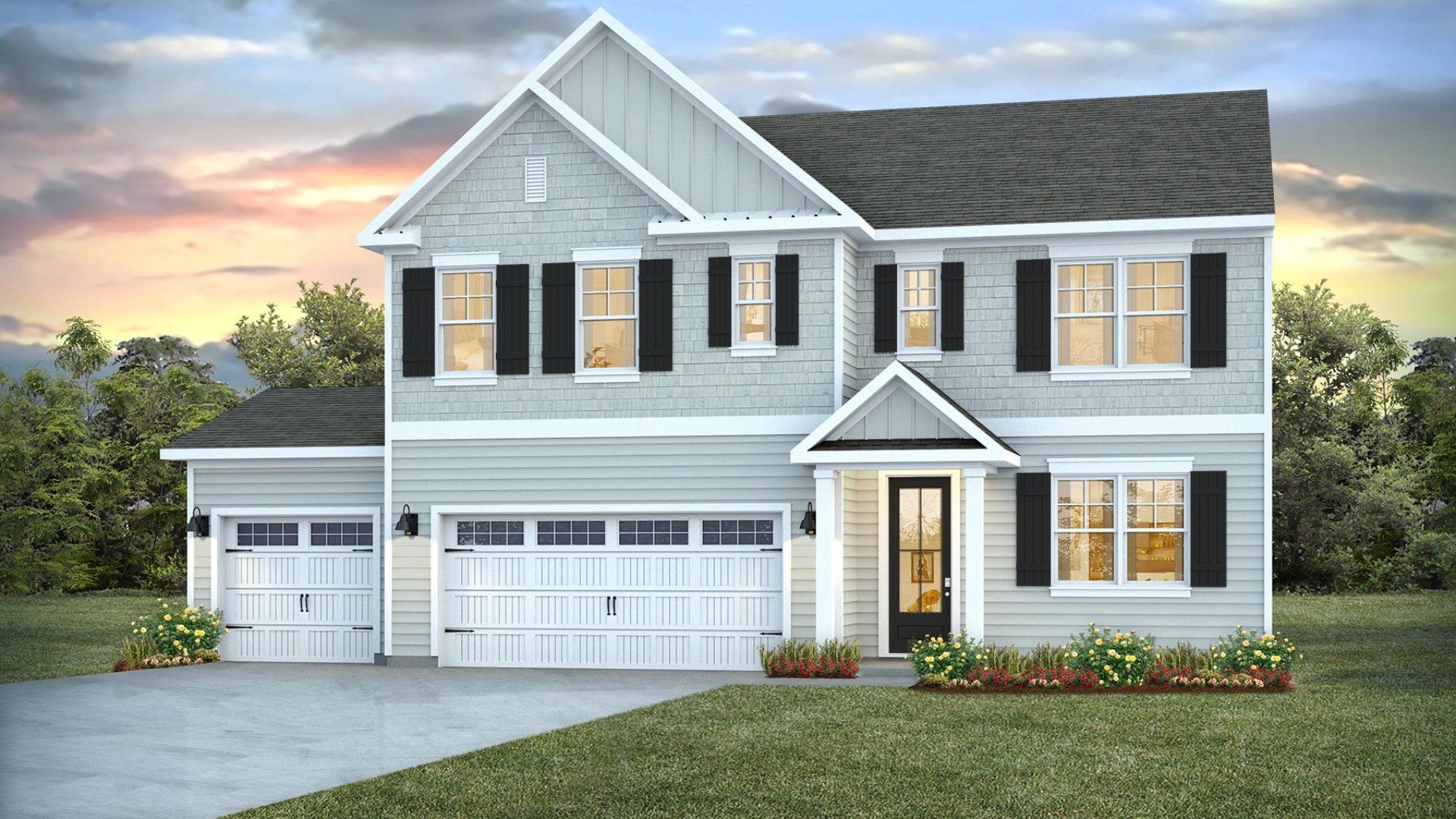The Iberville floorplan at Cedar Hill Landing in Navassa, North Carolina is a two-story home offering 2,614 square feet of living space across 5 bedrooms and 3 full bathrooms. The 3-car garage ensures plenty of space for vehicles and storage.