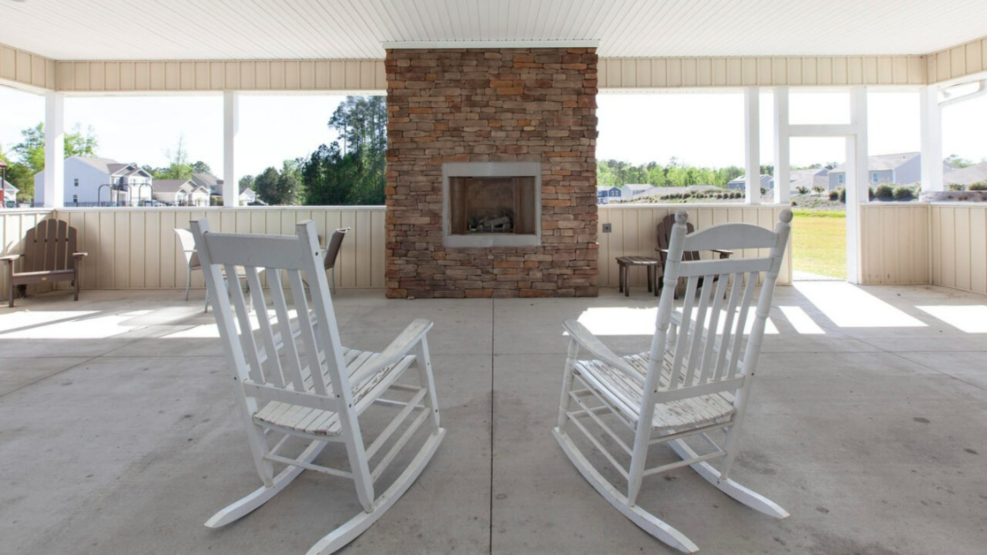 Homeowners enjoy the community amenities a pool, pavilion, fire pit, playground, and grill stations.