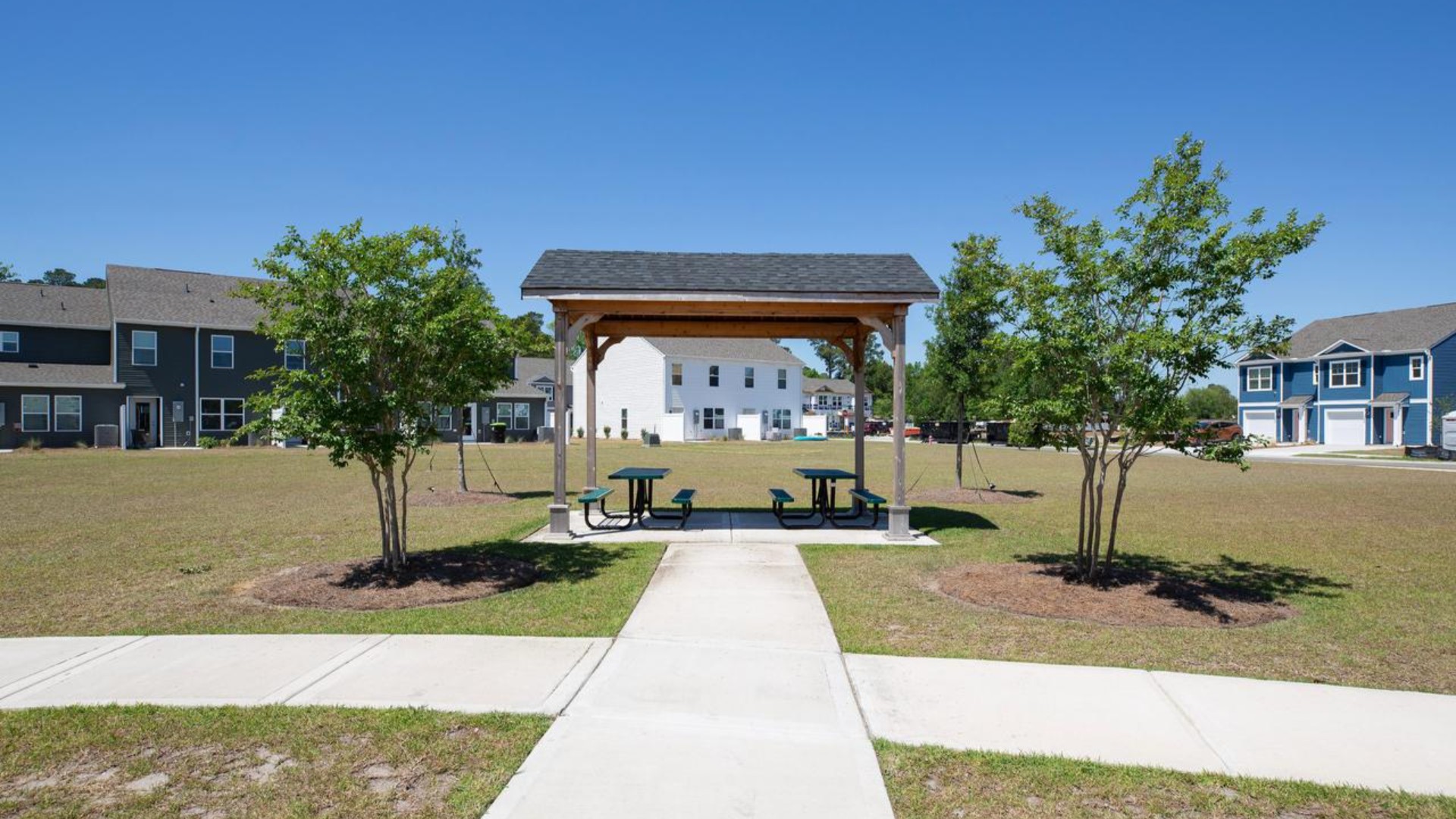 Homeowners enjoy the community amenities a pool, pavilion, fire pit, playground, and grill stations. The addition of a pocket park within the community with the trails, trees and park benches. T