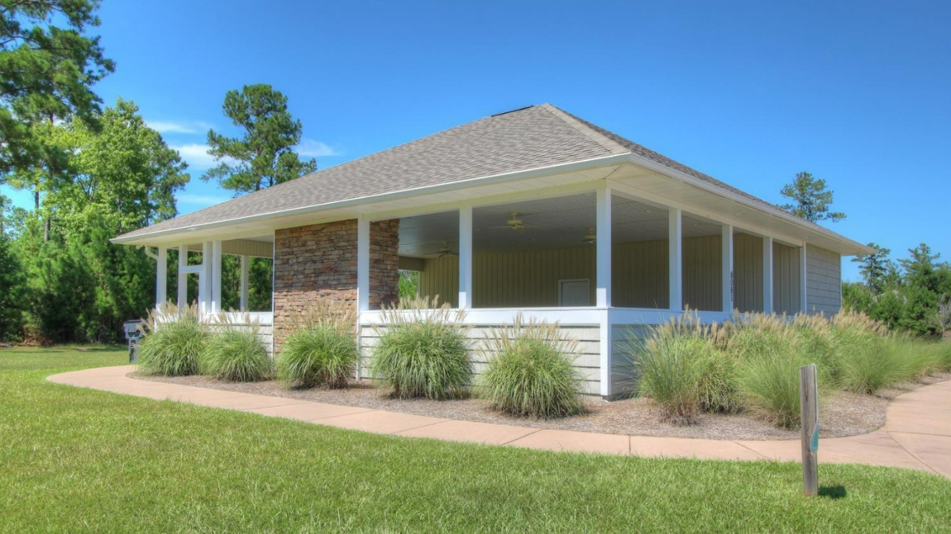 Homeowners enjoy the community amenities a pool, pavilion, fire pit, playground, and grill stations.