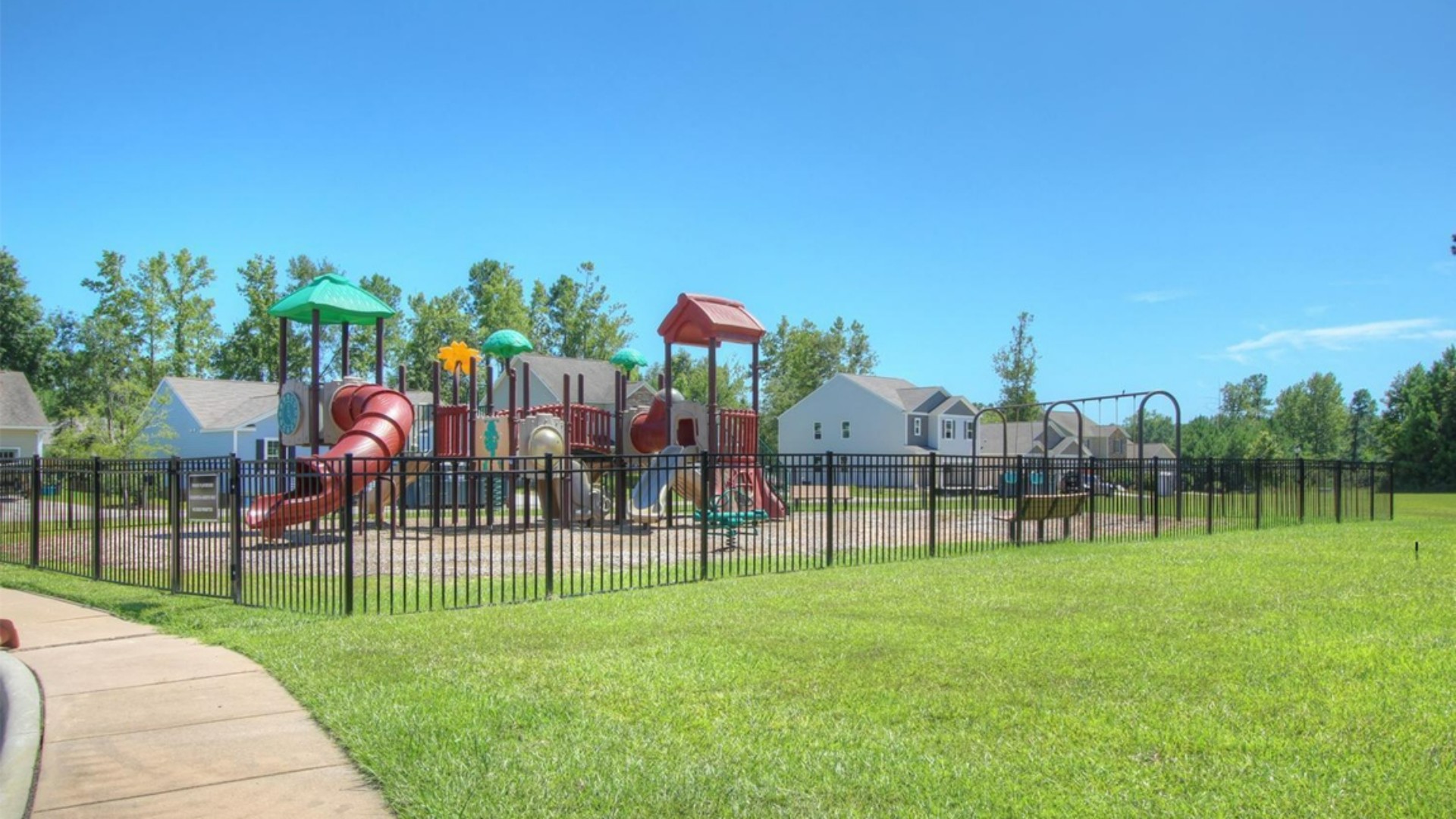 Homeowners enjoy the community amenities a pool, pavilion, fire pit, playground, and grill stations.