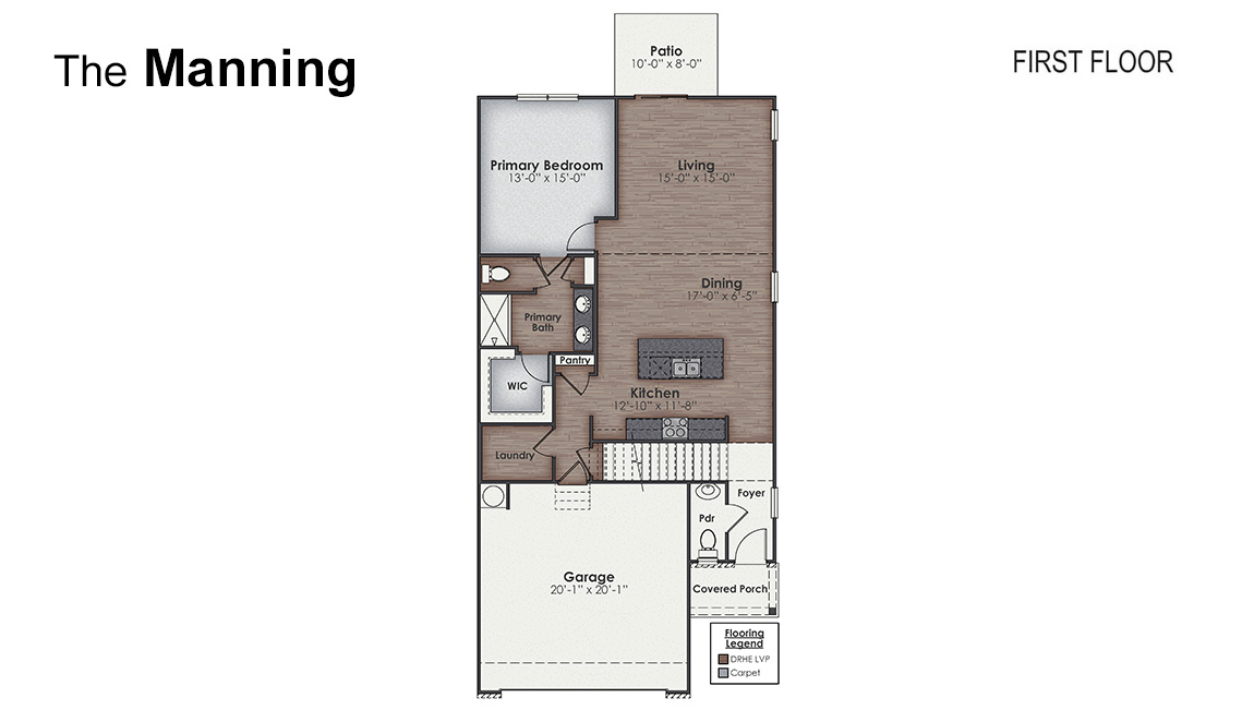 This is a 4-bedroom, 2.5-bathroom home with a 2-car garage, and it has the owner's suite on the main level. Entering the great room we find the dining area, family room and a wonderful cook's kitchen are all together for open living.