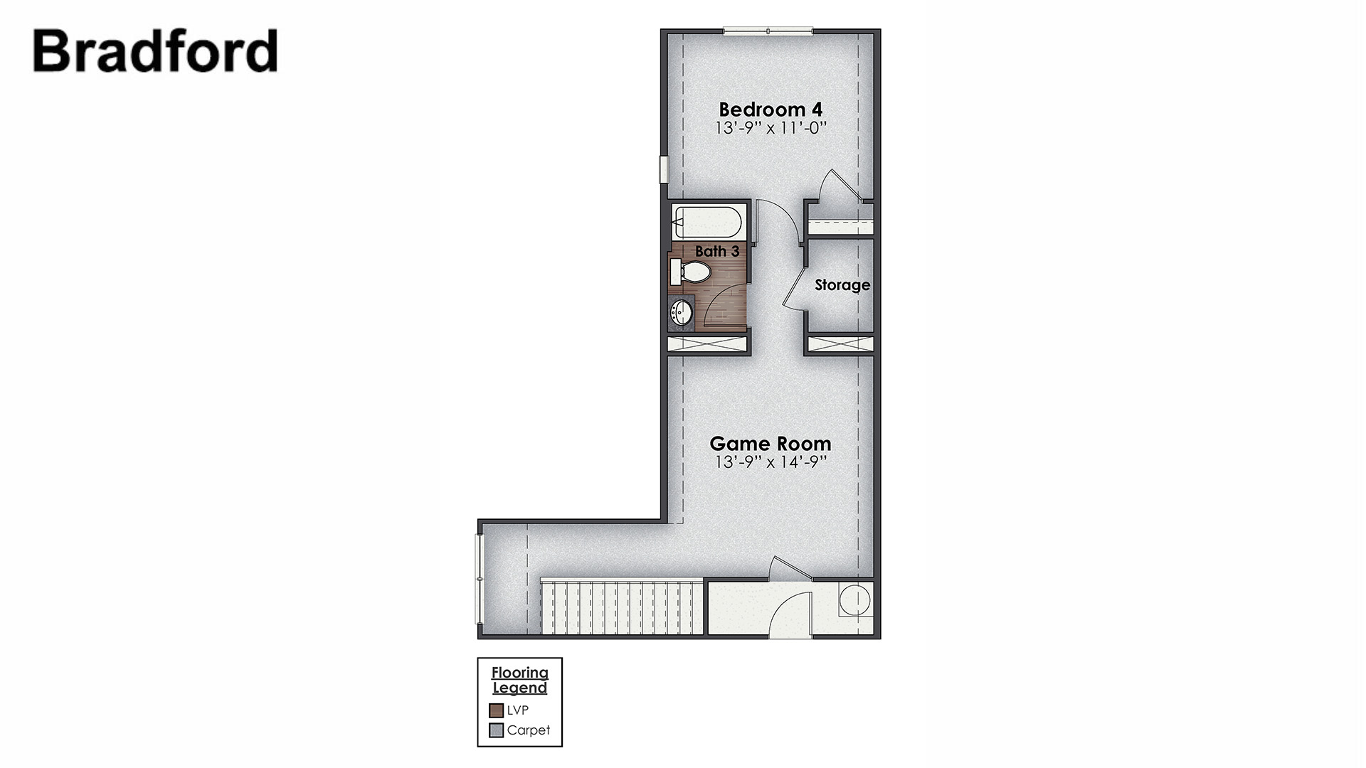 The Bradford is a 3 bedroom, 3 bath home with flex space and second floor equaling 2,388 sq ft of open concept living space.