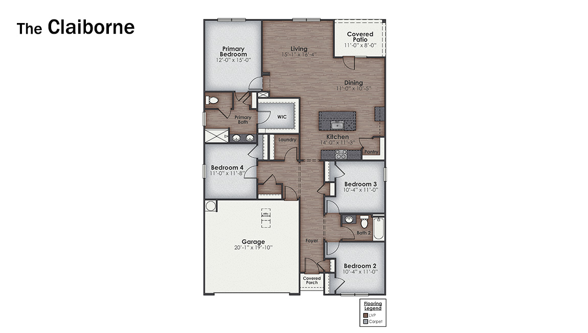 The Claiborne is one of our ranch plans offered in the Rolling Hills community in Bolivia, North Carolina. Boasting 4 bedrooms and 2 bathrooms, this plan has a lot to offer in the 1,774 square feet. Choose between 3 unique exterior elevations to match your personal style.
