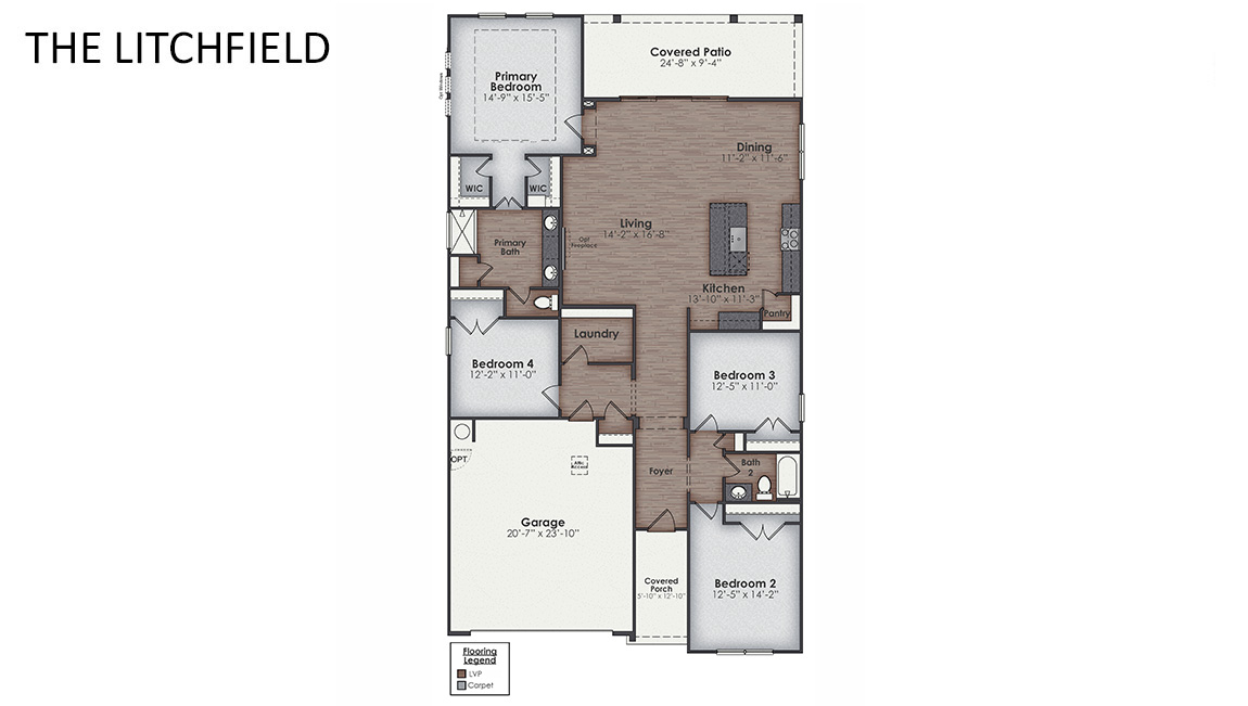 The Litchfield is a 3 bedroom 2 baths and 2,032 sq ft of living space and is one of our most desirable single-story homes.