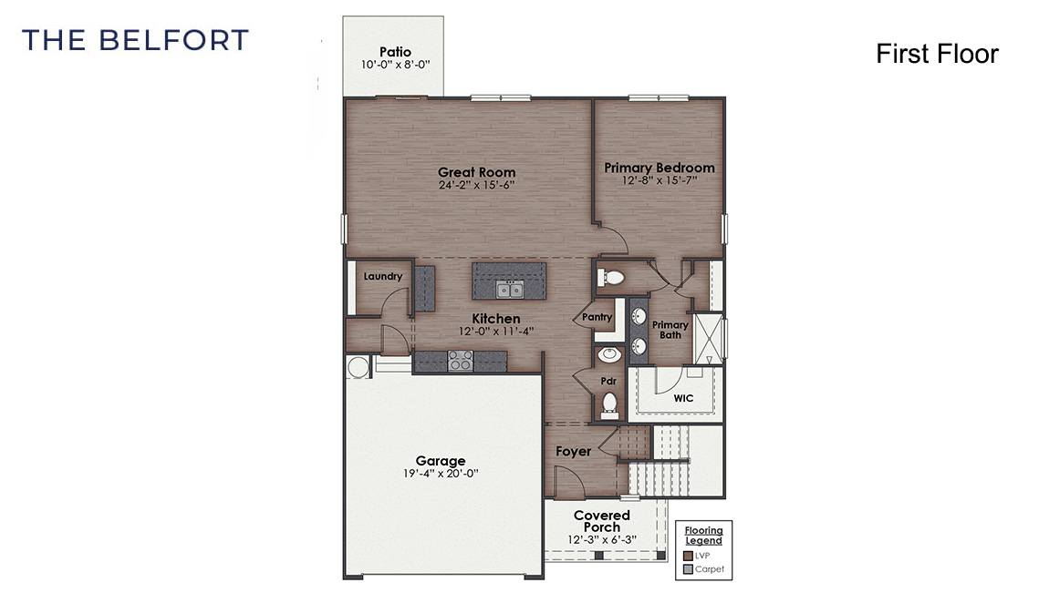 The Belfort floorplan is a 4 bedroom, 2.5 bath, 2,271 sq ft of open concept living space perfect for any stage of life. This plan is in Bolivia, North Carolina in our Rolling Hills community.